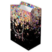Girly Holografische Glitter & Sparkle Monogram Zwa Medium Cadeauzakje (Achterkant Gekanteld)