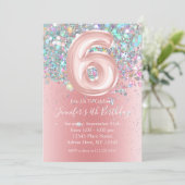 Girly Holographic Glitter 6th Pink Birthday Kaart (Staand voorkant)