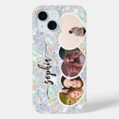 Girly Holographic Glitter Aangepaste Fotocollage Case-Mate iPhone Case (Achterkant)