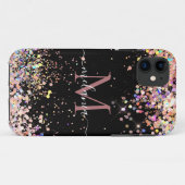 Girly Holographic Glitter Monogram Name Black Case-Mate iPhone Case (Achterkant (horizontaal))