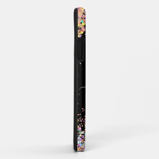 Girly Holographic Glitter Monogram Name Black Case-Mate iPhone Case (Achterkant/rechts)