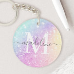 Girly Holographic Glitter Sleutelhanger<br><div class="desc">U kunt dit elegante kleurrijke bokglitterpatroon eenvoudig personaliseren met uw eigen naam en/of monogram.</div>