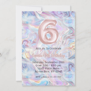 Girly Holographic Marble Swirl 6e verjaardag Kaart