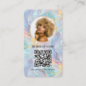 Girly Holographic Marble Swirl QR Code Logo Visitekaartje (Voorkant)