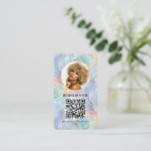 Girly Holographic Marble Swirl QR Code Logo Visitekaartje (Staand voorkant)