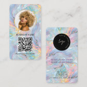 Girly Holographic Marble Swirl QR Code Logo Visitekaartje (Voorkant / Achterkant)