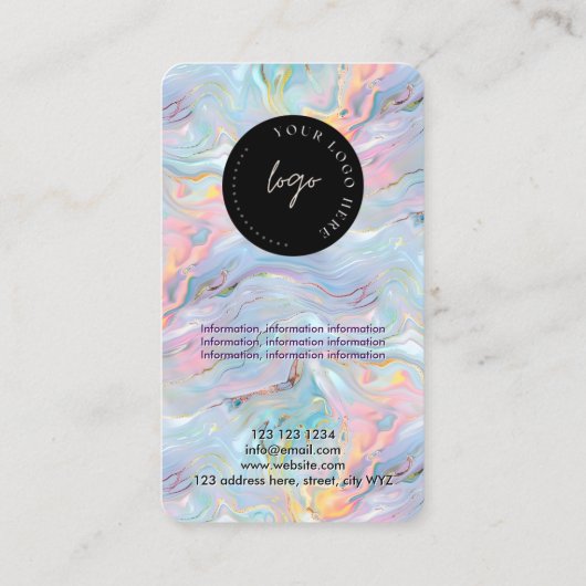 Girly Holographic Marble Swirl QR Code Logo Visitekaartje (Achterkant)
