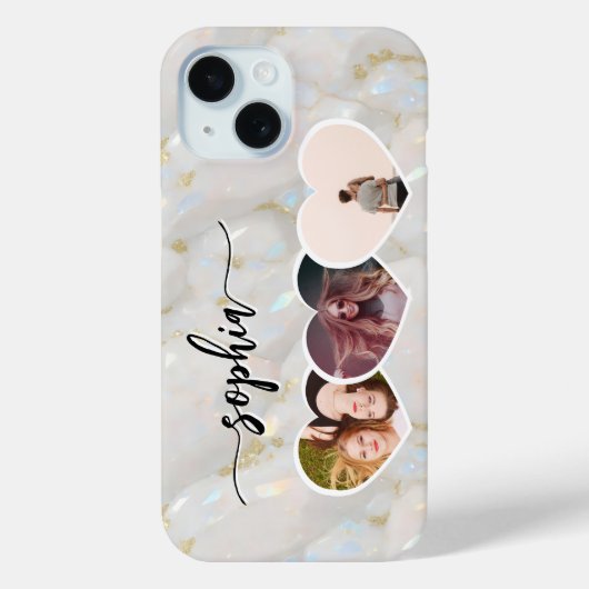 Girly Holographic Opal Stone Custom Photo Collage Case-Mate iPhone Case (Achterkant)
