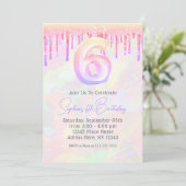 Girly Holographic Pink Glitter Drips 6e Verjaardag Kaart (Staand voorkant)