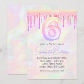 Girly Holographic Pink Glitter Drips 6e Verjaardag Kaart (Voorkant / Achterkant)