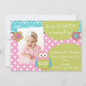 Girly Hoot Owl Design Verjaardag Uitnodiging (Voorkant)
