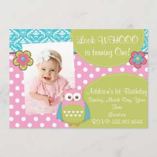 Girly Hoot Owl Design Verjaardag Uitnodiging