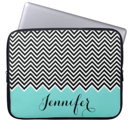 GIRLY HOT BLAUWGROEN BLAUW zwart wit Chevron Custo Laptop Sleeve