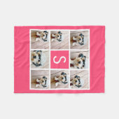 Girly Hot Pink 8 Photo Collage White Monogram Fleece Deken (Voorkant (Horizontaal))