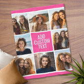 Girly Hot Pink 8 Square Photo Collage Monogram Fleece Deken