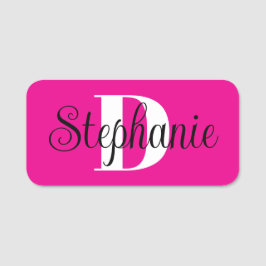 Girly Hot Pink Black and White Modern Monogram Naamplaatje