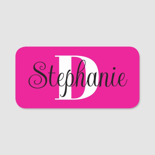 Girly Hot Pink Black and White Modern Monogram Naamplaatje (Voorkant)