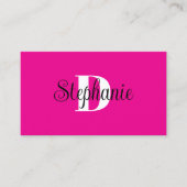 Girly Hot Pink Black and White Modern Monogram Visitekaartje (Voorkant)