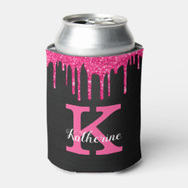 Girly Hot Pink Black Glitter Drivers Monogram Naam Blikjeskoeler