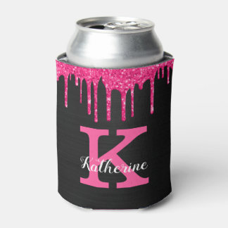 Girly Hot Pink Black Glitter Drivers Monogram Naam Blikjeskoeler