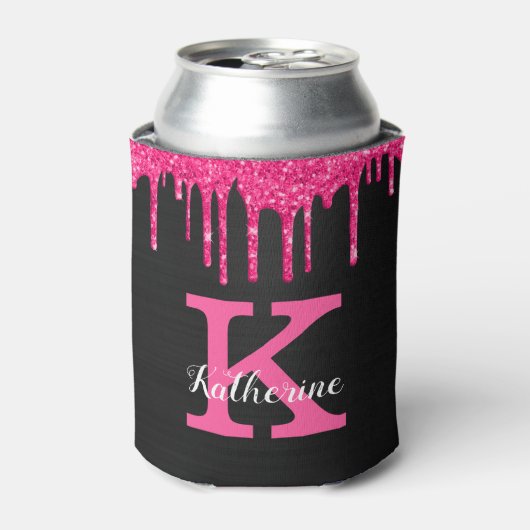 Girly Hot Pink Black Glitter Drivers Monogram Naam Blikjeskoeler (Blikje Voorkant)