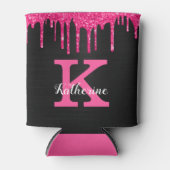 Girly Hot Pink Black Glitter Drivers Monogram Naam Blikjeskoeler (Voorkant)