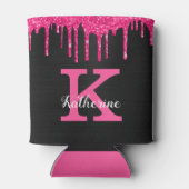 Girly Hot Pink Black Glitter Drivers Monogram Naam Blikjeskoeler (Achterkant)