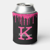 Girly Hot Pink Black Glitter Drivers Monogram Naam Blikjeskoeler (Blikje Achterkant)