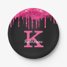 Girly Hot Pink Black Glitter Drivers Monogram Naam Papieren Bordje