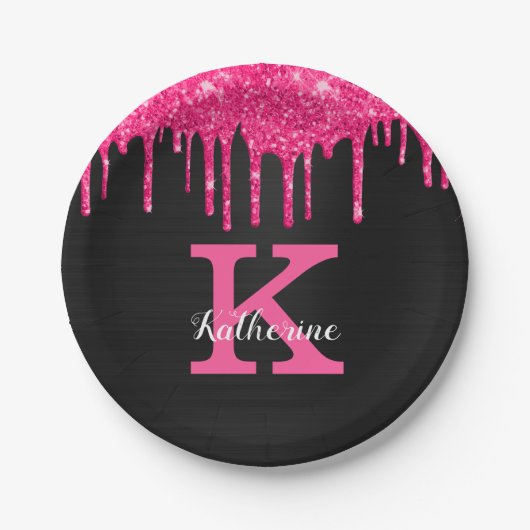 Girly Hot Pink Black Glitter Drivers Monogram Naam Papieren Bordje (Voorkant)