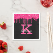 Girly Hot Pink Black Glitter Drivers Monogram Naam Servet (Insitu)