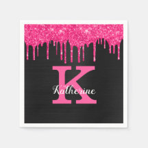 Girly Hot Pink Black Glitter Drivers Monogram Naam