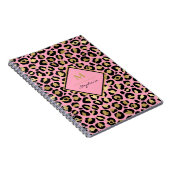 Girly Hot Pink Black & Gold Leopard Print Monogram Notitieboek (Rechterzijde)
