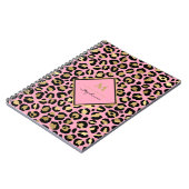 Girly Hot Pink Black & Gold Leopard Print Monogram Notitieboek (Linkerzijde)