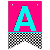 Girly Hot Pink|Blue Checkerboard Birthday Leage Vlaggetjes (Tweede vlag)