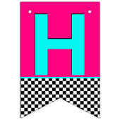 Girly Hot Pink|Blue Checkerboard Birthday Leage Vlaggetjes (Eerste vlag)
