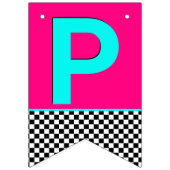 Girly Hot Pink|Blue Checkerboard Birthday Leage Vlaggetjes (Derde vlag)