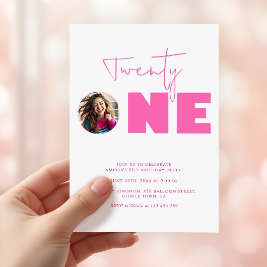 Girly Hot Pink Bold Typografie 21ste Verjaardagsfe Kaart