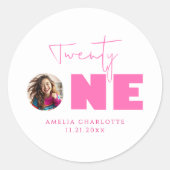 Girly Hot Pink Bold Typografie 21ste Verjaardagsfe Ronde Sticker (Voorkant)