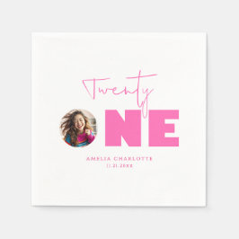 Girly Hot Pink Bold Typografie 21ste Verjaardagsfe Servet