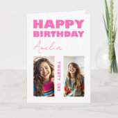 Girly Hot Pink Bold Typografie Foto Verjaardag Kaart (Voorkant)
