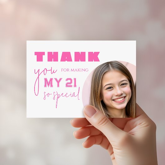 Girly Hot Pink Bold Typography Verjaardagsfeestje Bedankkaart