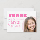 Girly Hot Pink Bold Typography Verjaardagsfeestje Bedankkaart (Voorkant)