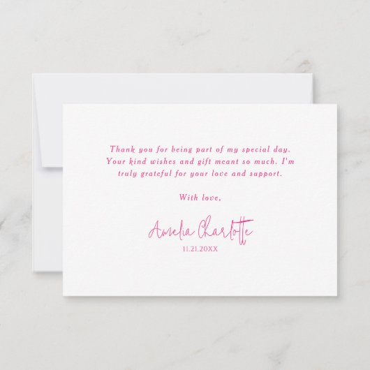 Girly Hot Pink Bold Typography Verjaardagsfeestje Bedankkaart (Achterkant)