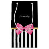 Girly Hot Pink Boow Black White Stripes met naam Klein Cadeauzakje (Voorkant)