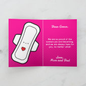 Girly Hot Pink Cartoon Pad Tampon Eerste Periode Kaart (Binnen)