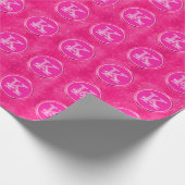 Girly Hot Pink Cute Diamond Sparkle Monogram Naam Cadeaupapier (Hoek)
