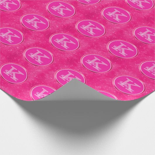 Girly Hot Pink Cute Diamond Sparkle Monogram Naam Cadeaupapier (Hoek)