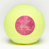 Girly Hot Pink Cute Diamond Sparkle Monogram Naam Tennisballen (Voorkant)