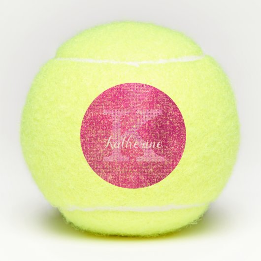 Girly Hot Pink Cute Diamond Sparkle Monogram Naam Tennisballen (Voorkant)